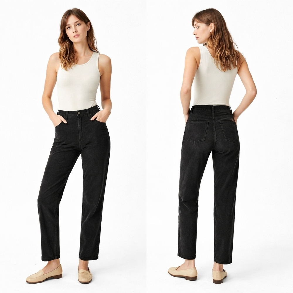 EVERLANE Corduroy Straight Leg Womens Size 2 Black Minimalist High Waist